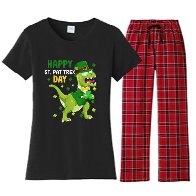 St Patricks Day Leprechaun Dinosaur Dino Happy St Pat Trex Women's Flannel Pajama Set