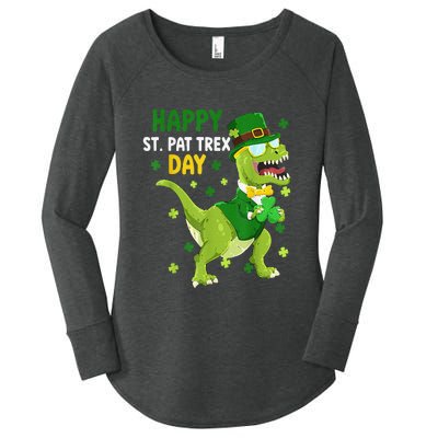 St Patricks Day Leprechaun Dinosaur Dino Happy St Pat Trex Women's Perfect Tri Tunic Long Sleeve Shirt