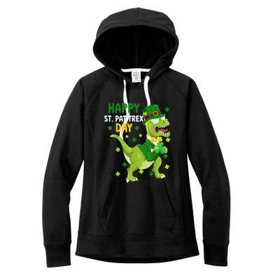 St Patricks Day Leprechaun Dinosaur Dino Happy St Pat Trex Women's Fleece Hoodie