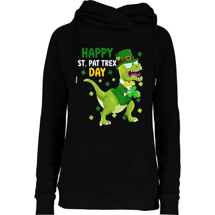 St Patricks Day Leprechaun Dinosaur Dino Happy St Pat Trex Womens Funnel Neck Pullover Hood