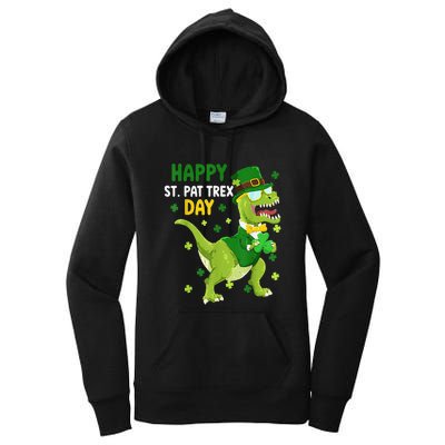 St Patricks Day Leprechaun Dinosaur Dino Happy St Pat Trex Women's Pullover Hoodie