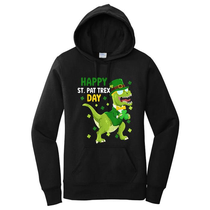 St Patricks Day Leprechaun Dinosaur Dino Happy St Pat Trex Women's Pullover Hoodie