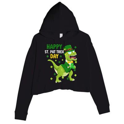 St Patricks Day Leprechaun Dinosaur Dino Happy St Pat Trex Crop Fleece Hoodie