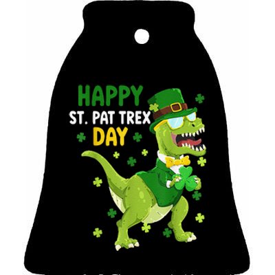 St Patricks Day Leprechaun Dinosaur Dino Happy St Pat Trex Ceramic Bell Ornament