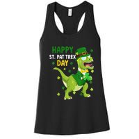 St Patricks Day Leprechaun Dinosaur Dino Happy St Pat Trex Women's Racerback Tank