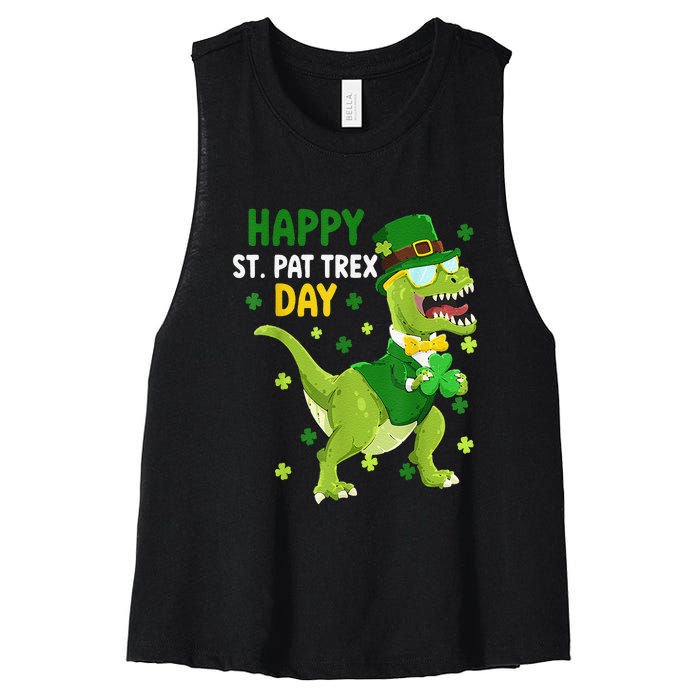 St Patricks Day Leprechaun Dinosaur Dino Happy St Pat Trex Women's Racerback Cropped Tank