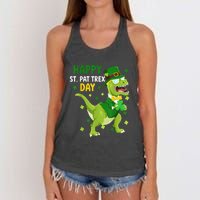 St Patricks Day Leprechaun Dinosaur Dino Happy St Pat Trex Women's Knotted Racerback Tank