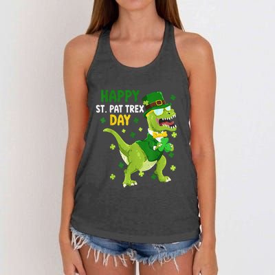 St Patricks Day Leprechaun Dinosaur Dino Happy St Pat Trex Women's Knotted Racerback Tank