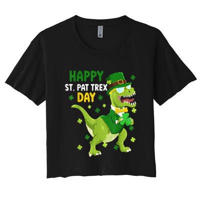 St Patricks Day Leprechaun Dinosaur Dino Happy St Pat Trex Women's Crop Top Tee