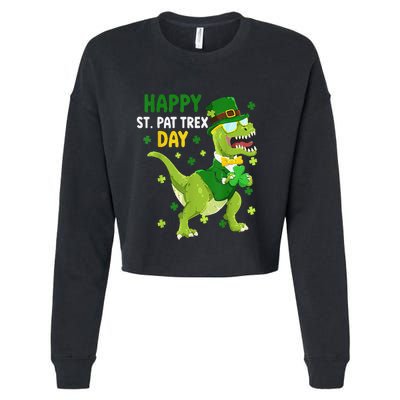 St Patricks Day Leprechaun Dinosaur Dino Happy St Pat Trex Cropped Pullover Crew