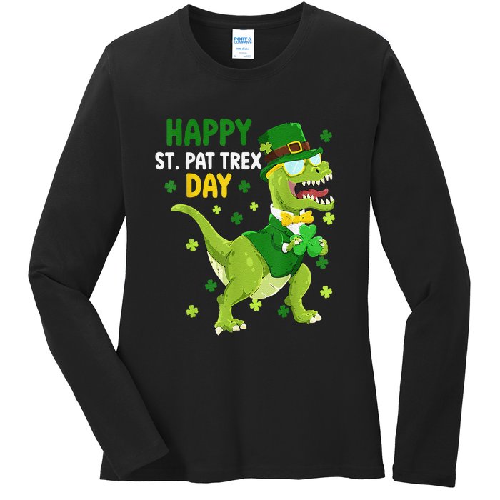 St Patricks Day Leprechaun Dinosaur Dino Happy St Pat Trex Ladies Long Sleeve Shirt