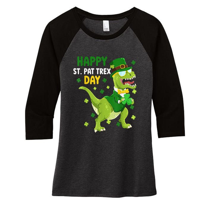 St Patricks Day Leprechaun Dinosaur Dino Happy St Pat Trex Women's Tri-Blend 3/4-Sleeve Raglan Shirt