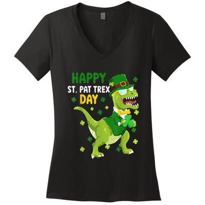 St Patricks Day Leprechaun Dinosaur Dino Happy St Pat Trex Women's V-Neck T-Shirt