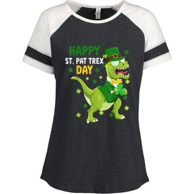 St Patricks Day Leprechaun Dinosaur Dino Happy St Pat Trex Enza Ladies Jersey Colorblock Tee