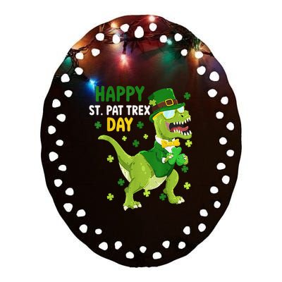 St Patricks Day Leprechaun Dinosaur Dino Happy St Pat Trex Ceramic Oval Ornament