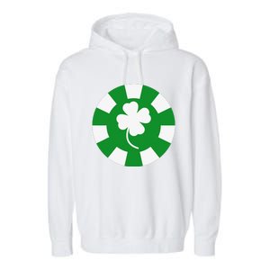 Saint Patrick's Day Four Leaf Clover Poker Chip Casinos Garment-Dyed Fleece Hoodie