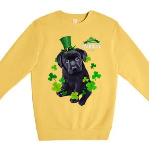 St Patrick's Day Irish Saint Patrick Shamrock Labrador Puppy Premium Crewneck Sweatshirt