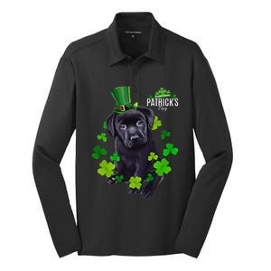 St Patrick's Day Irish Saint Patrick Shamrock Labrador Puppy Silk Touch Performance Long Sleeve Polo