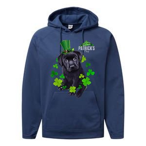 St Patrick's Day Irish Saint Patrick Shamrock Labrador Puppy Performance Fleece Hoodie