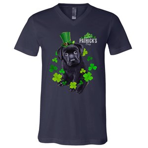 St Patrick's Day Irish Saint Patrick Shamrock Labrador Puppy V-Neck T-Shirt