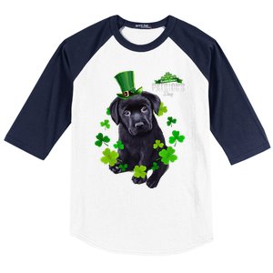 St Patrick's Day Irish Saint Patrick Shamrock Labrador Puppy Baseball Sleeve Shirt