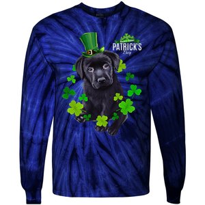 St Patrick's Day Irish Saint Patrick Shamrock Labrador Puppy Tie-Dye Long Sleeve Shirt