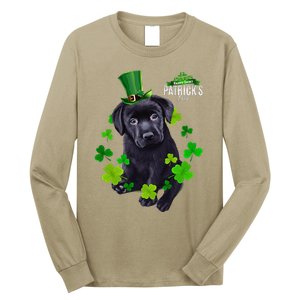 St Patrick's Day Irish Saint Patrick Shamrock Labrador Puppy Long Sleeve Shirt