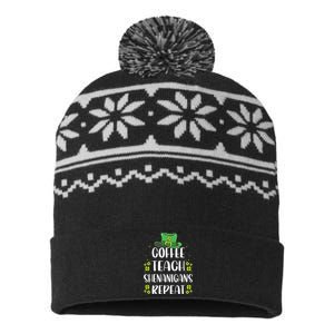 St Patricks Day Teachers Design For Teacher Who Loves Coffee USA-Made Snowflake Beanie