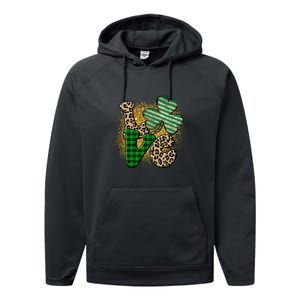 St Patrick's Day Love Plaid Shamrock Leopard Clover Leaf Performance Fleece Hoodie