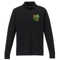 St Patrick's Day Love Plaid Shamrock Leopard Clover Leaf Performance Long Sleeve Polo