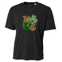 St Patrick's Day Love Plaid Shamrock Leopard Clover Leaf Cooling Performance Crew T-Shirt