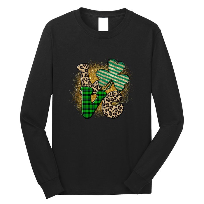 St Patrick's Day Love Plaid Shamrock Leopard Clover Leaf Long Sleeve Shirt