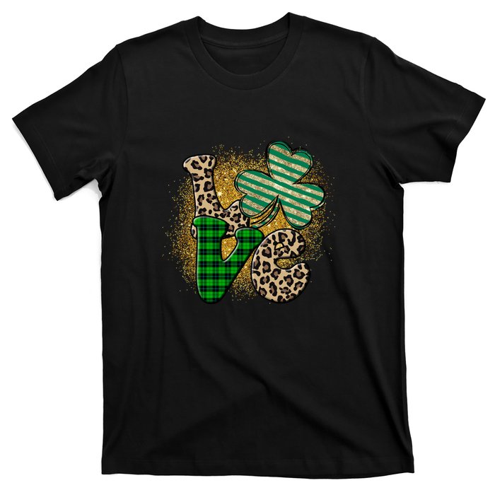 St Patrick's Day Love Plaid Shamrock Leopard Clover Leaf T-Shirt