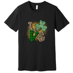 St Patrick's Day Love Plaid Shamrock Leopard Clover Leaf Premium T-Shirt