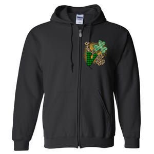 St Patrick's Day Love Plaid Shamrock Leopard Clover Leaf Full Zip Hoodie