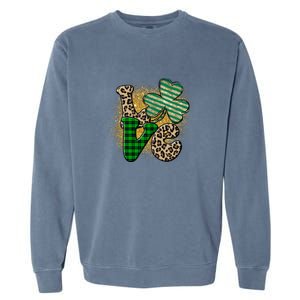 St Patrick's Day Love Plaid Shamrock Leopard Clover Leaf Garment-Dyed Sweatshirt