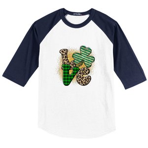 St Patrick's Day Love Plaid Shamrock Leopard Clover Leaf Baseball Sleeve Shirt