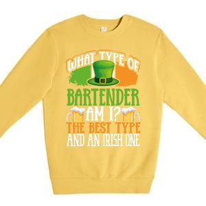 St Patrick's Day Bartender Irish Shamrock Leprechaun Hat Great Gift Premium Crewneck Sweatshirt