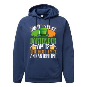 St Patrick's Day Bartender Irish Shamrock Leprechaun Hat Great Gift Performance Fleece Hoodie