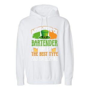 St Patrick's Day Bartender Irish Shamrock Leprechaun Hat Great Gift Garment-Dyed Fleece Hoodie