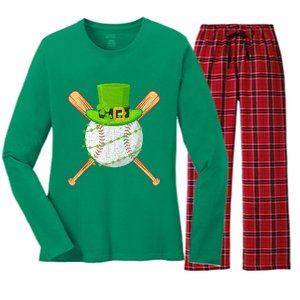 St Patricks Day Shamrock Baseball Leprechaun Women's Long Sleeve Flannel Pajama Set 