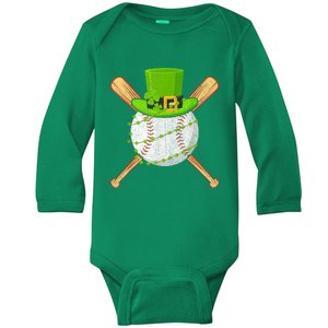 St Patricks Day Shamrock Baseball Leprechaun Baby Long Sleeve Bodysuit