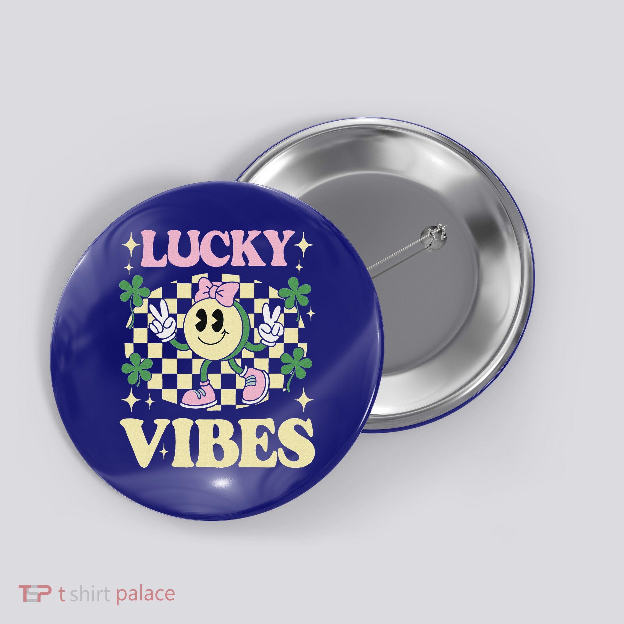  St Patricks Day Lucky Vibes Shamrock  Button
