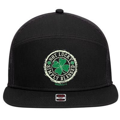 St. Patrick's Day Not Lucky Simply Blessed Romans 4 78 7 Panel Mesh Trucker Snapback Hat
