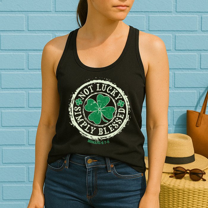 St. Patrick's Day Not Lucky Simply Blessed Romans 4 78 Womens Tank Top