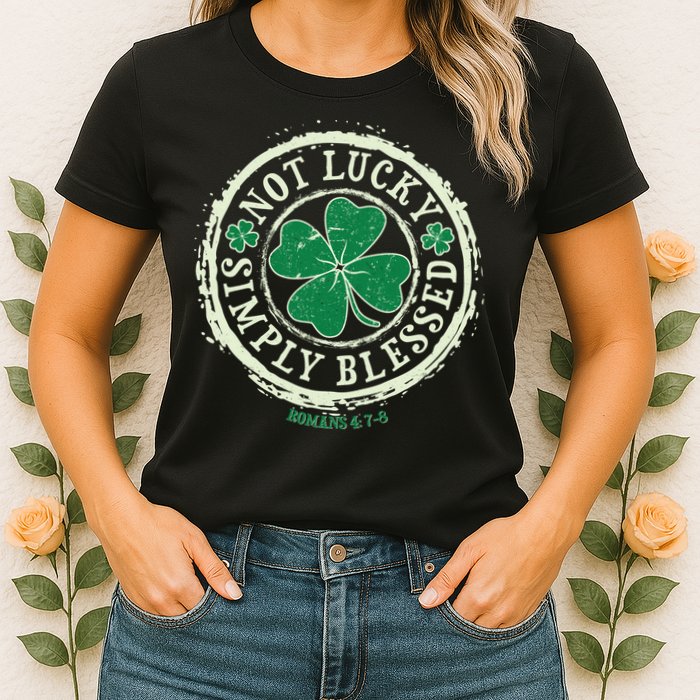 St. Patrick's Day Not Lucky Simply Blessed Romans 4 78 Womens T-Shirt