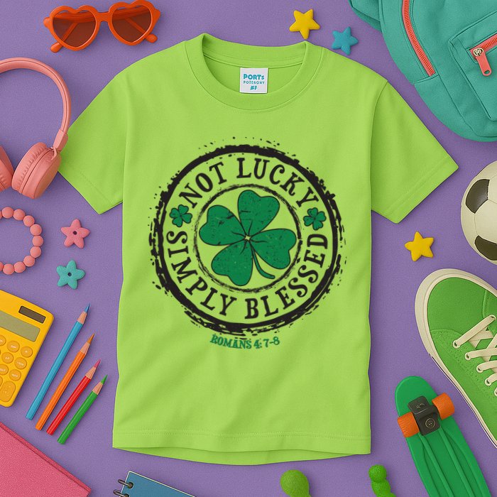 St. Patrick's Day Not Lucky Simply Blessed Romans 4 78 Kids T-Shirt