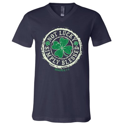 St. Patrick's Day Not Lucky Simply Blessed Romans 4 78 V-Neck T-Shirt