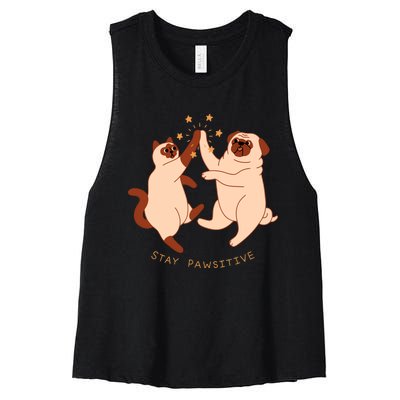 STAY PAWSITIVE Dog And Cat Lover Women's Racerback Cropped Tank