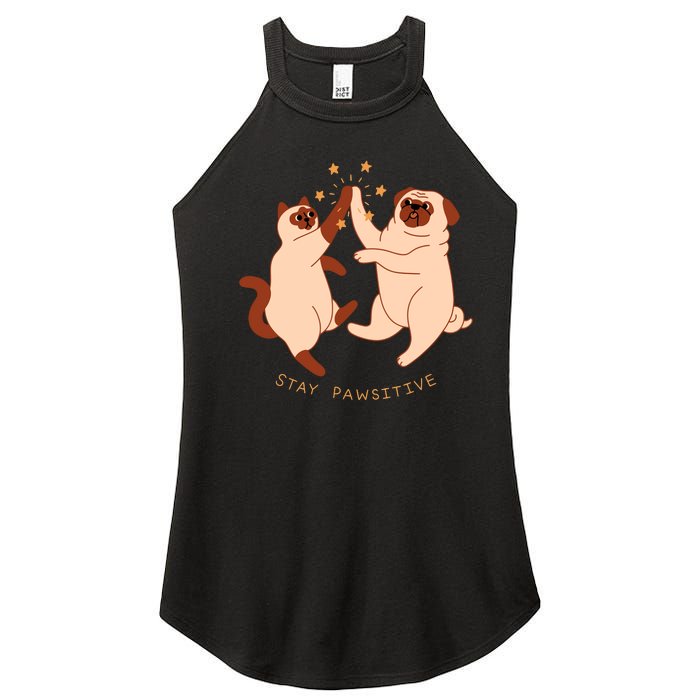 STAY PAWSITIVE Dog And Cat Lover Women’s Perfect Tri Rocker Tank